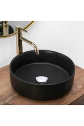 Rackhams Round Marble Black Vanity Bathroom Vessel Basin - Black - thumbnail 1