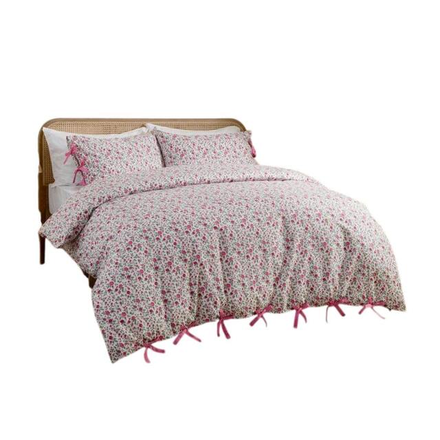 Rackhams Hannah Reversible Cotton Floral Duvet Cover Set - Pink - King - Pink - 100% Cotton - image 1