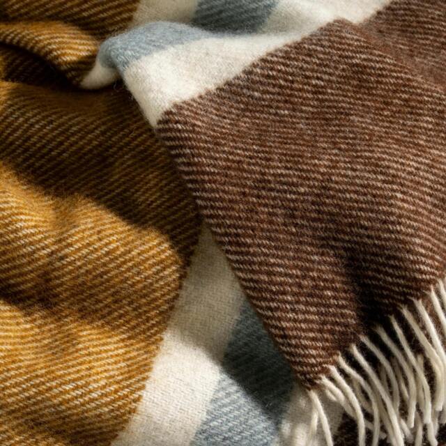 Rackhams Walnut/Ochre Brushed Wool Multi Stripe Throw - Walnut - image 1