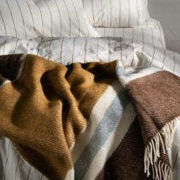 Rackhams Walnut/Ochre Brushed Wool Multi Stripe Throw - Walnut - thumbnail 2