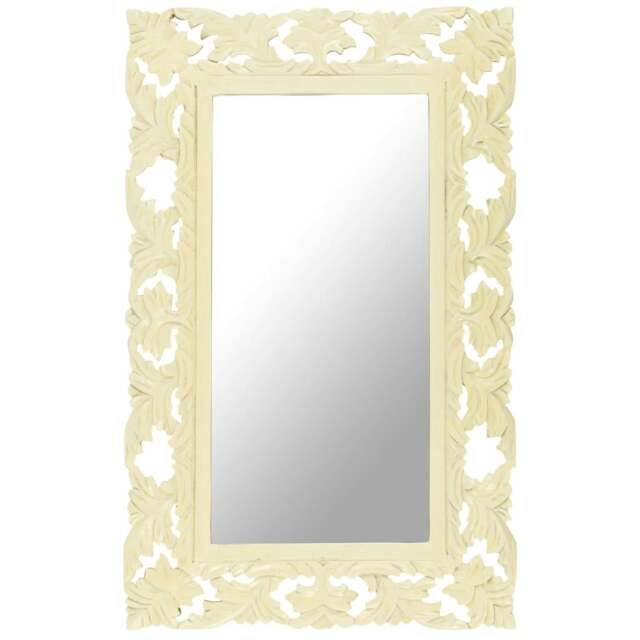Rackhams Hand Carved Mirror White 80x50 cm Solid Mango Wood - White - Solid mango wood with a natural finish