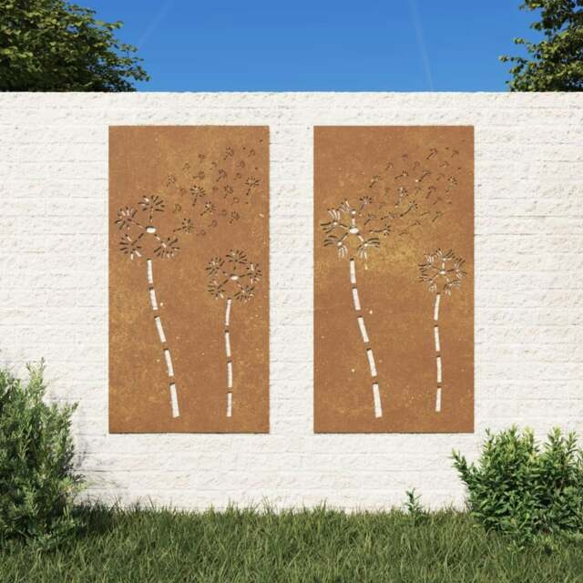 Rackhams Garden Wall Decorations 2pcs 105x55cm Corten Steel Flower Design - image 1