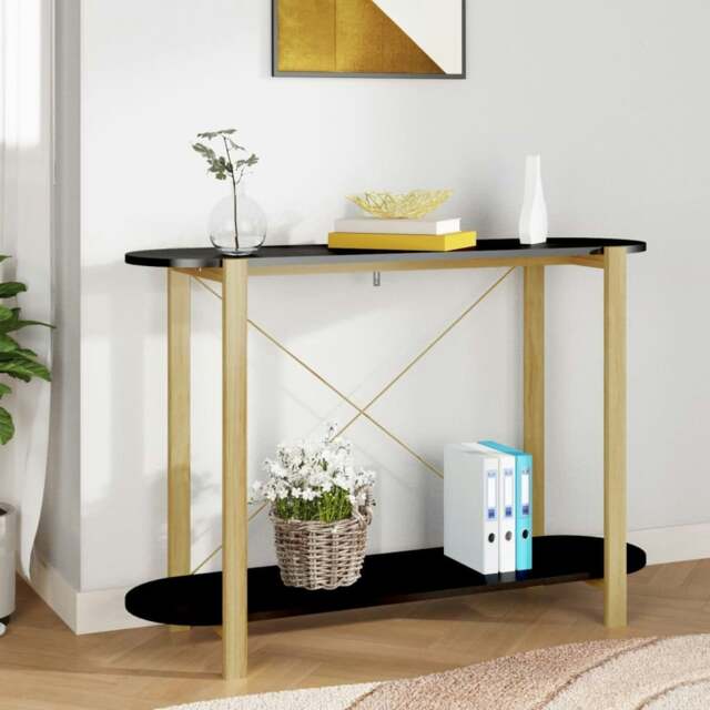 Rackhams Console Table Black 110x38x75 cm Engineered Wood - Black - Engineered wood, solid pinewood, metal