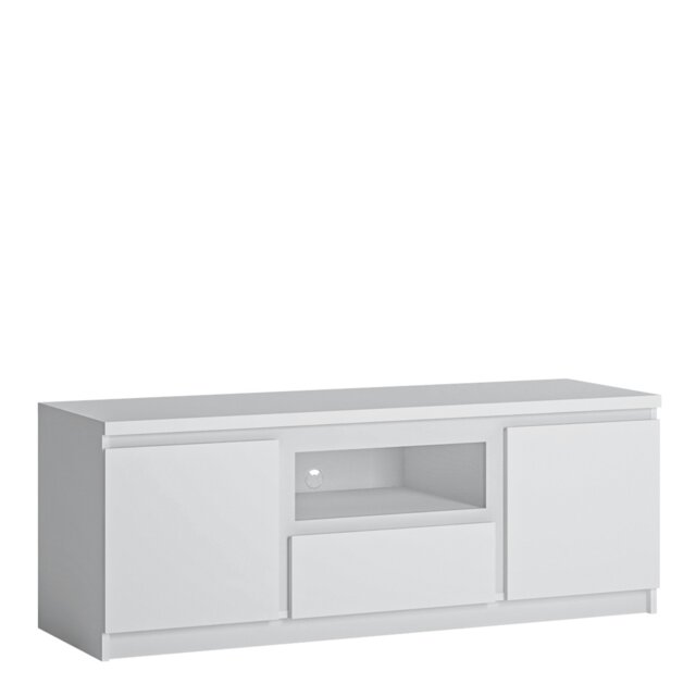 Rackhams Fribo 2 Door 1 Drawer 136cm Wide TV Cabinet in White - 1 - image 1