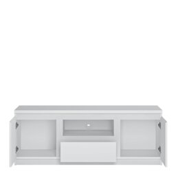 Rackhams Fribo 2 Door 1 Drawer 136cm Wide TV Cabinet in White - 1 - thumbnail 2
