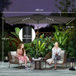 Rackhams 3 x 2 m Garden Parasol Umbrella with Light, Outdoor Patio Umbrella - Black - thumbnail 3