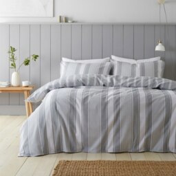 Rackhams Brushed Cotton Ticking Stripe Reversible Duvet Cover Set - Single - thumbnail 1