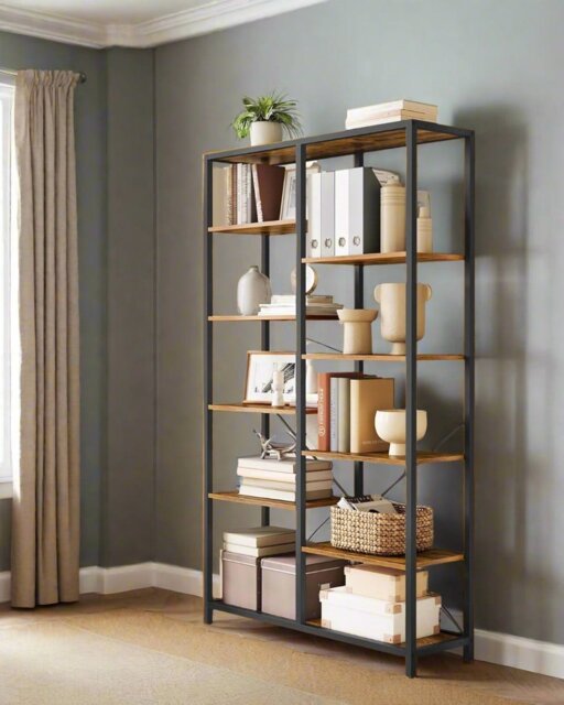 Rackhams 5-Tier Rustic Brown & Black Industrial Bookcase with 10 Compartments - image 1