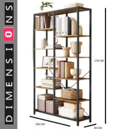 Rackhams 5-Tier Rustic Brown & Black Industrial Bookcase with 10 Compartments - thumbnail 4