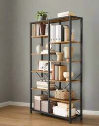 Rackhams 5-Tier Rustic Brown & Black Industrial Bookcase with 10 Compartments - thumbnail 5