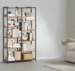 Rackhams 5-Tier Rustic Brown & Black Industrial Bookcase with 10 Compartments - thumbnail 2