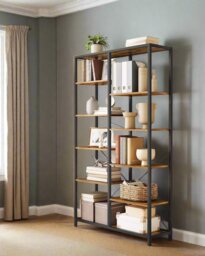 Rackhams 5-Tier Rustic Brown & Black Industrial Bookcase with 10 Compartments