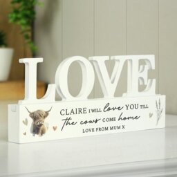 Rackhams Personalised Highland Cow LOVE Wooden Ornament - thumbnail 4
