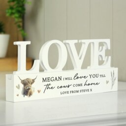 Rackhams Personalised Highland Cow LOVE Wooden Ornament - thumbnail 1