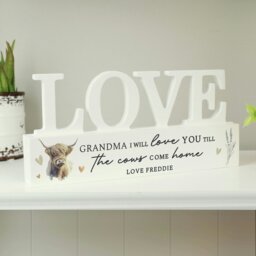 Rackhams Personalised Highland Cow LOVE Wooden Ornament - thumbnail 2