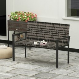 Rackhams Rattan Garden Bench Loveseat with Quick-Drying Padding, Mixed Grey - thumbnail 3