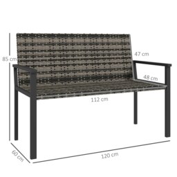 Rackhams Rattan Garden Bench Loveseat with Quick-Drying Padding, Mixed Grey - thumbnail 6