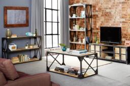 Rackhams Durin Vintage Up-Cycled Industrial Coffee Table with Shelf Metal and Wood - thumbnail 2