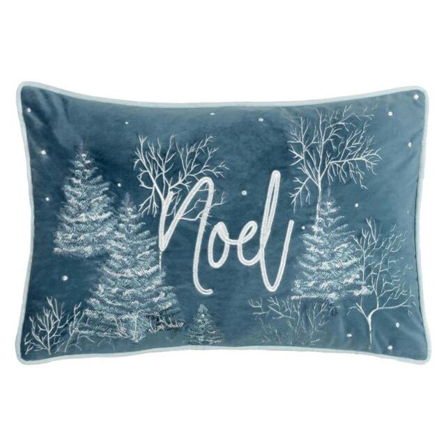 Rackhams Arcticus Noel Embroidered Arctic Animals Cushion Cover - Blue - 30cm x 50cm - Blue - 100% Polyester - image 1