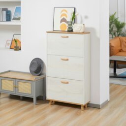 Rackhams 12 Pair Slim Shoe Cabinet w/ 3 Flip Drawers for Entryway, Cream - White - thumbnail 3