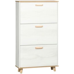 Rackhams 12 Pair Slim Shoe Cabinet w/ 3 Flip Drawers for Entryway, Cream - White - thumbnail 2