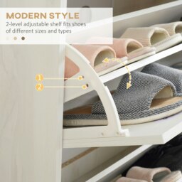 Rackhams 12 Pair Slim Shoe Cabinet w/ 3 Flip Drawers for Entryway, Cream - White - thumbnail 5