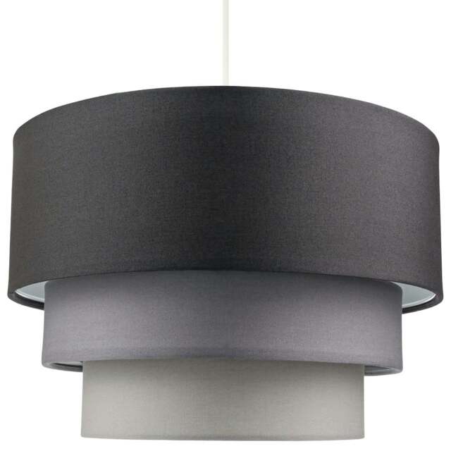 Rackhams Contemporary Round Triple Tier Soft Grey Cotton Fabric Pendant Light Shade - image 1