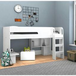 Rackhams Single Mid Sleeper with Desk, Bookcase & Toybox, White - Single - Single - thumbnail 4