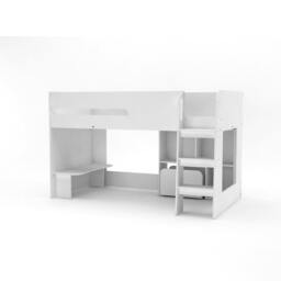 Rackhams Single Mid Sleeper with Desk, Bookcase & Toybox, White - Single - Single - thumbnail 1
