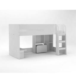 Rackhams Single Mid Sleeper with Desk, Bookcase & Toybox, White - Single - Single - thumbnail 3