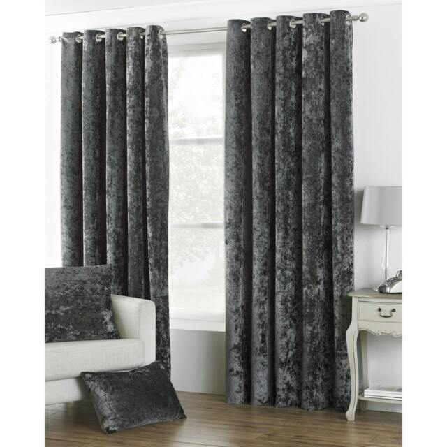Rackhams Verona Velvet Style Eyelet Curtains - Pewter - 90 x 90in (229 x 229cm) - Pewter - 100% Polyester - image 1