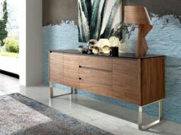 Rackhams Sideboard Walnut, Chrome-plated Steel and Black Glass Top 3060 - thumbnail 6