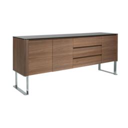 Rackhams Sideboard Walnut, Chrome-plated Steel and Black Glass Top 3060 - thumbnail 1