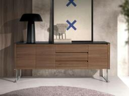 Rackhams Sideboard Walnut, Chrome-plated Steel and Black Glass Top 3060 - thumbnail 3
