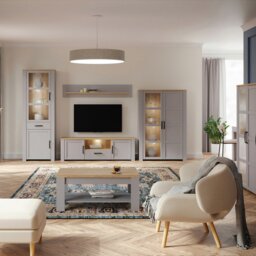 Rackhams Bohol Display Cabinet inc. 2x LED Lights in Riviera Oak/Grey Oak - Full Assembly Required - Riviera Oak & Grey Oak - Matt - thumbnail 6