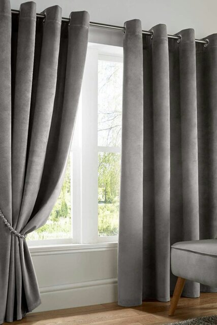 "Rackhams Velvet Blackout Eyelet Curtains - Silver - 90 x 90"""