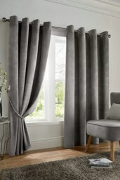 "Rackhams Velvet Blackout Eyelet Curtains - Silver - 90 x 90""" - thumbnail 4