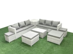 Rackhams 8 Pieces Rattan Garden Furniture Set Outdoor Garden Sofa Coffee Table Set with Side Table 4 Footstools Light Grey Mixed - thumbnail 2