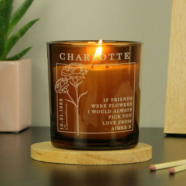 Rackhams Personalised January Birth Flower Amber Glass Candle - image 1