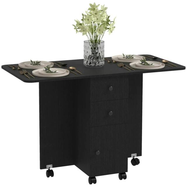 Rackhams Multi-Storage Six-Person Drop Leaf Dining Table - Distressed Black