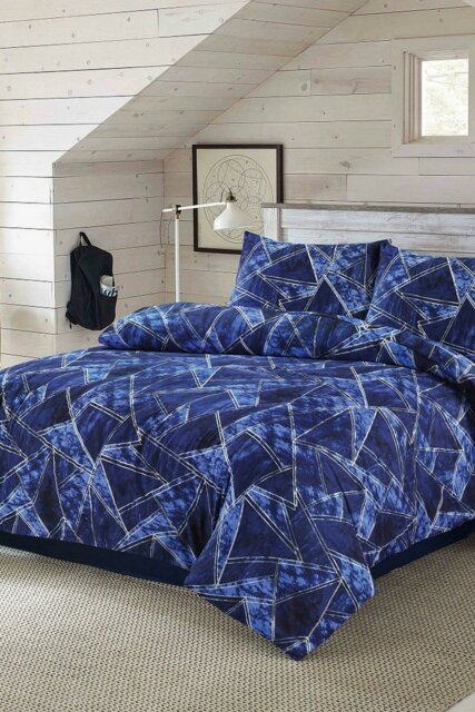 Rackhams Jaxon Navy Blue Geomectric Duvet Cover Set Fresh Modern Bedding - Blue - Super King - image 1