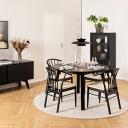 Rackhams Montreux Round Extending Dining Table in Black 115-154 cm Included 4 Cassandra Dining Chair with Armrest in Black - Black - No - Black