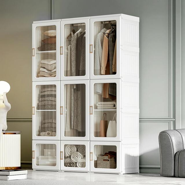 Rackhams Portable Wardrobe, Clothes Organiser with Hanging Rods, White