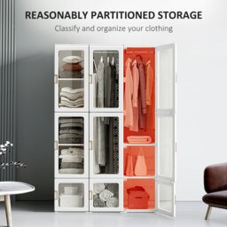 Rackhams Portable Wardrobe, Clothes Organiser with Hanging Rods, White - thumbnail 5