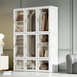 Rackhams Portable Wardrobe, Clothes Organiser with Hanging Rods, White - thumbnail 1