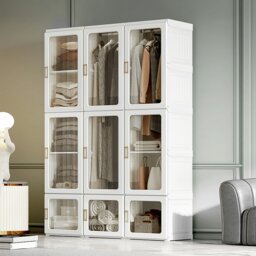 Rackhams Portable Wardrobe, Clothes Organiser with Hanging Rods, White - thumbnail 3
