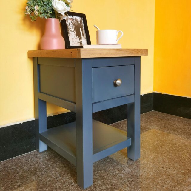 Rackhams Bedside Table Cabinet with Shelf, Drawer & Metal Handles - Fully Assembled (36 x40 x 47cm) - Blue - image 1