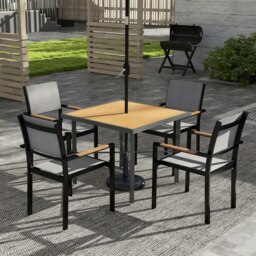 Rackhams 90cm Square Outdoor Patio Garden Dining Table with Umbrella Hole - thumbnail 1