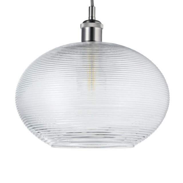 Rackhams Contemporary Clear Ribbed Spiral Glass Easy Fit Drum Shaped Pendant Light Shade - image 1