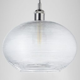 Rackhams Contemporary Clear Ribbed Spiral Glass Easy Fit Drum Shaped Pendant Light Shade - thumbnail 6